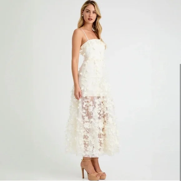 Anthropologie Helsi Audrey Square-Neck Floral Appliqué Sheer Midi Dress - Picture 3 of 5